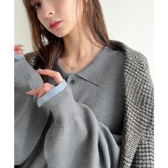 ミラノリブ配色ニットシャツ / MILANO RIB COLOR BLOCK KNIT SHIRT （グレー）