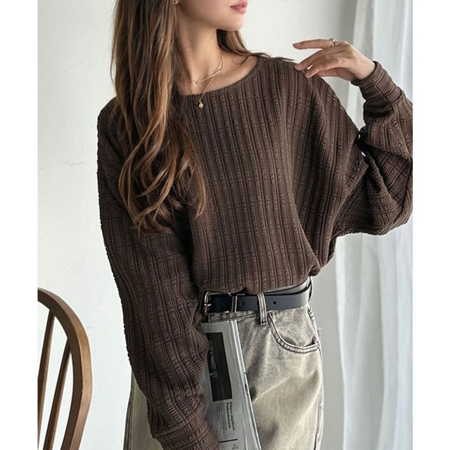 ゆったりシルエットでこなれ感をプラス。フクレジャガードトップス（長袖） （ブラウン）