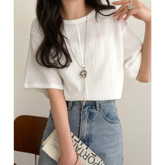 軽やか涼感、さらり抜け感。楊柳ベーシックTシャツ(半袖) （オフホワイト）