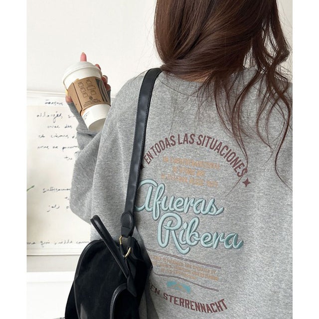 《JaVaジャバコラボ》裏起毛 バックプリント&ぷっくり厚盛刺繍スウェット(オーバーサイズ) （杢グレー）