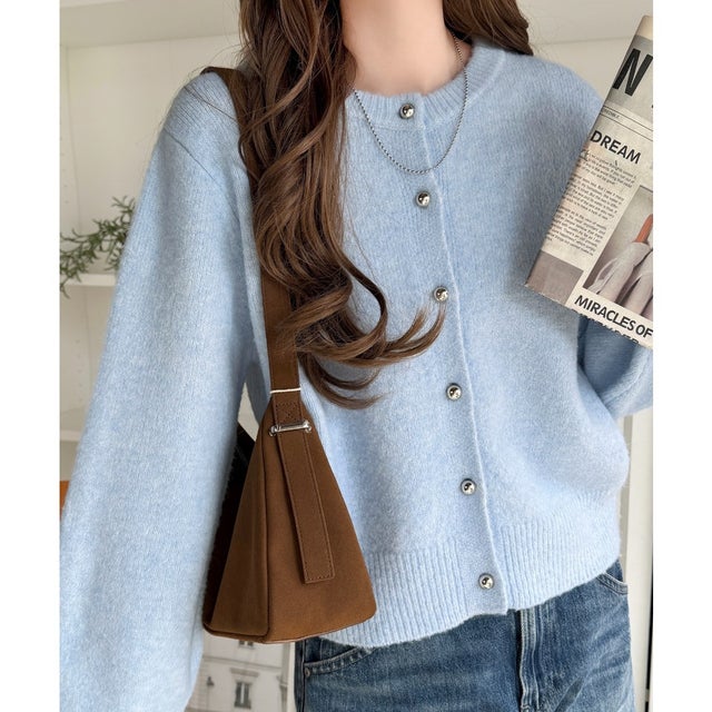 【mily bilet】ふわもち感も着回し力もひとり占め♪前後2wayもちもちニットカーディガン （ブルー）