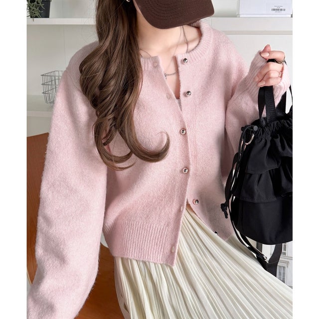 【mily bilet】ふわもち感も着回し力もひとり占め♪前後2wayもちもちニットカーディガン （ピンク）