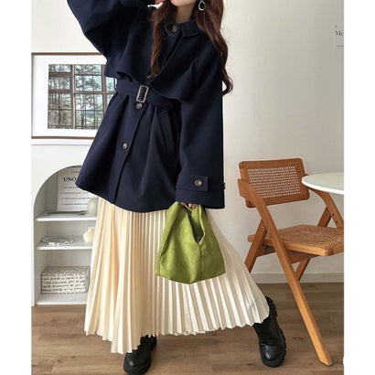 かわいさも、大人っぽさも叶える。着こなし自在の2way仕様が嬉しい♪ミドル丈アレンジコート （ネイビー）｜詳細画像