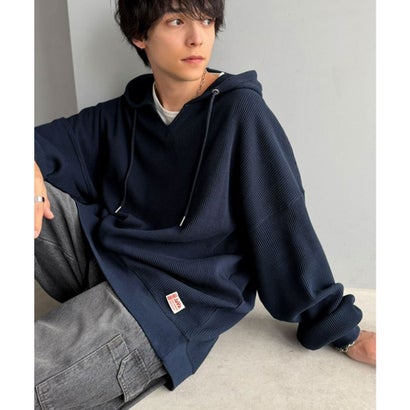 《JaVa ジャバコラボ》毎日着たい、今っぽシルエット。綿100％オーバーサイズワッフルパーカー （ネイビー）｜詳細画像