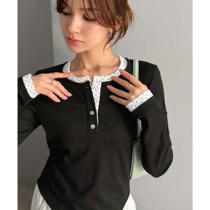 【mily bilet】重ね着いらずで、ひとクセ可愛い。レイヤードヘンリーネックカットソー（長） （ブラック）｜詳細画像