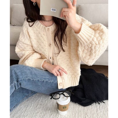 【mily bilet】甘さも着回し力も欲張って♪前後2wayぽこぽこカーディガン （アイボリー）｜詳細画像
