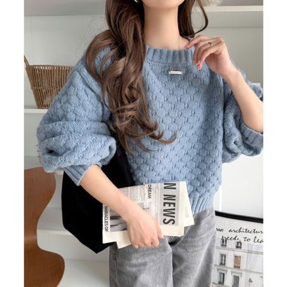 【mily bilet】甘さも着回し力も欲張って♪前後2wayぽこぽこカーディガン （ブルー）｜詳細画像