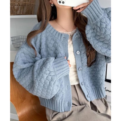 【mily bilet】甘さも着回し力も欲張って♪前後2wayぽこぽこカーディガン （ピンク）｜詳細画像