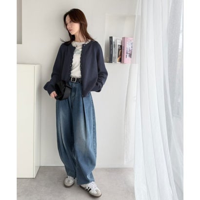 シンプル派もきっと恋する、ほっこりデザイン。スカラップ多ボタンカーディガン（長袖） （ネイビー）｜詳細画像