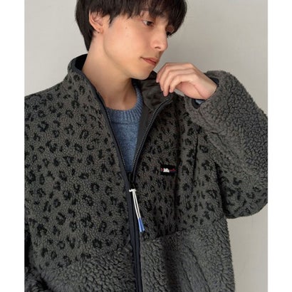 《JaVaジャバコラボ》ほっこり可愛い♪大人のもこもこボア切り替えスタンドネックブルゾン(ミドル丈) （レオパード）｜詳細画像