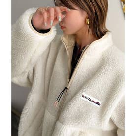 《JaVaジャバコラボ》ほっこり可愛い♪大人のもこもこボア切り替えスタンドネックブルゾン(ミドル丈) （アイボリー）