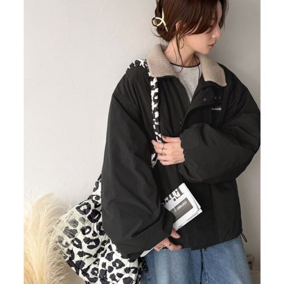 《JaVa ジャバコラボ》だぼっとが可愛さ増し増し♪暖か、襟リブ中綿モンスターブルゾン（ミドル丈） （ブラック）｜詳細画像