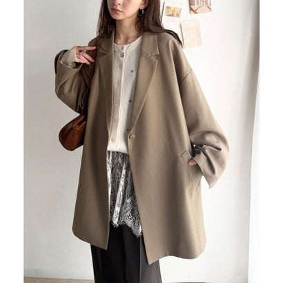 クラシカルエルフ Classical Elf ざっくり、ゆったり、とにかくルーズがいい!!スーパービッグフロントテーラードロングジャケット （グレイッシュベージュ）｜詳細画像