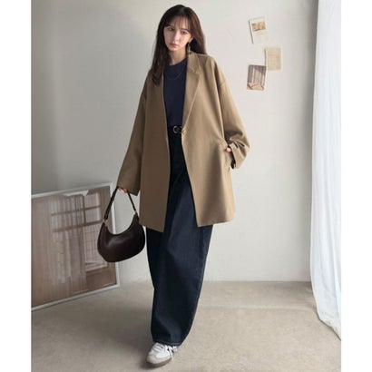クラシカルエルフ Classical Elf ざっくり、ゆったり、とにかくルーズがいい!!スーパービッグフロントテーラードロングジャケット （グレイッシュベージュ）｜詳細画像
