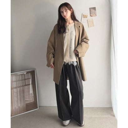 クラシカルエルフ Classical Elf ざっくり、ゆったり、とにかくルーズがいい!!スーパービッグフロントテーラードロングジャケット （グレイッシュベージュ）｜詳細画像