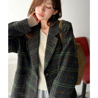 【mily bilet】思わず「どこの？」と聞かれちゃう♪ブークレチェックジャケットコート （ネイビー）｜詳細画像