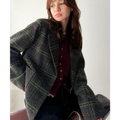 【mily bilet】思わず「どこの？」と聞かれちゃう♪ブークレチェックジャケットコート （ネイビー）｜詳細画像