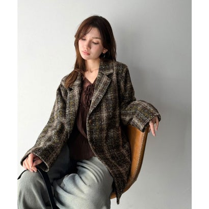 【mily bilet】思わず「どこの？」と聞かれちゃう♪ブークレチェックジャケットコート （ブラウン）｜詳細画像