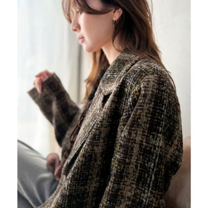 【mily bilet】思わず「どこの？」と聞かれちゃう♪ブークレチェックジャケットコート （ブラウン）｜詳細画像