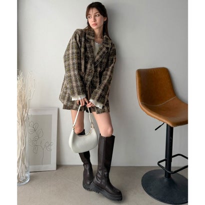 【mily bilet】思わず「どこの？」と聞かれちゃう♪ブークレチェックジャケットコート （ブラウン）｜詳細画像
