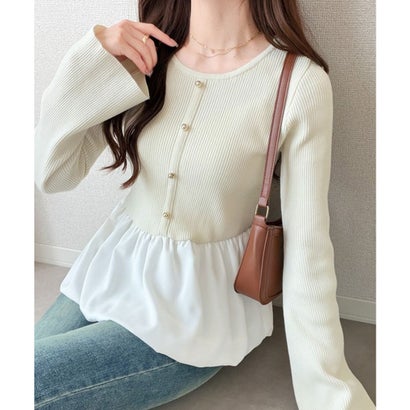 【mily bilet】ふわっと、きゅるっと♪リブニットバルーンデザイントップス(ドットあり) （アイボリー）｜詳細画像