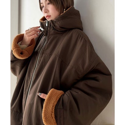 《JaVaジャバコラボ》「今日はどっちで着る？」2WAYで楽しむ リバーシブルフーディーブルゾン （ブラウン×ブラウン）｜詳細画像