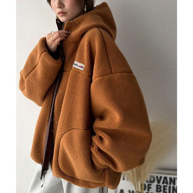 《JaVaジャバコラボ》「今日はどっちで着る？」2WAYで楽しむ リバーシブルフーディーブルゾン （ブラウン×ブラウン）