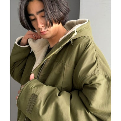 《JaVaジャバコラボ》「今日はどっちで着る？」2WAYで楽しむ リバーシブルフーディーブルゾン （カーキ×ベージュ）｜詳細画像