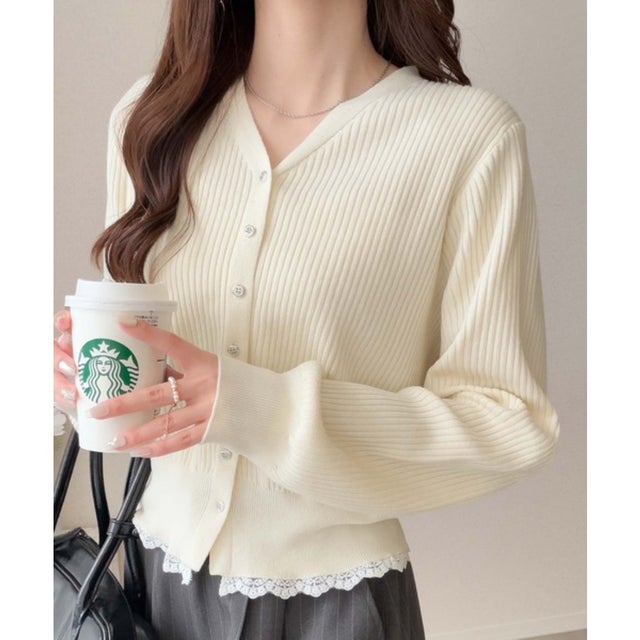 【mily bilet】裾からのぞくレースに、ときめく。ヘムレースカーディガン （アイボリー）