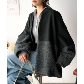 【Classical Evon】シンプルだけどきちんと見え。ボア切替えVネックコート（ミドル丈） （チャコール）