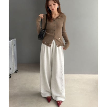 【mily bilet】顔周り、可愛く盛れる♪レースドッキング ランダムリブニット トップス(長袖） （ブラウン）｜詳細画像