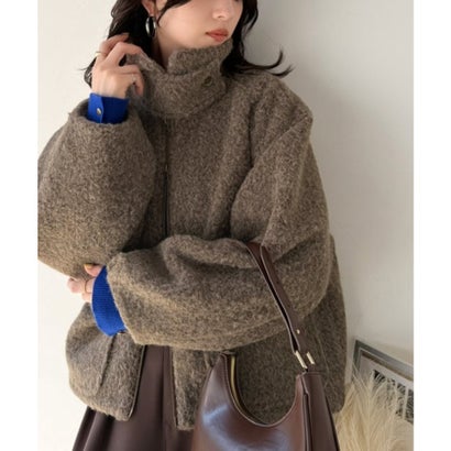 クラシカルエルフ Classical Elf ボリューム感で魅せる、大人の旬アウター。BIGポケット ダブルジップ ループシャギーボアブルゾン （ブラウン）｜詳細画像