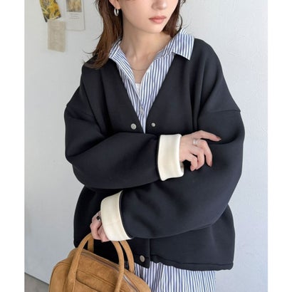 ふっくら&艶感で大人の抜け感をつくる♪ダンボール素材配色使いVネックカーディガン（長袖） （ネイビー）｜詳細画像