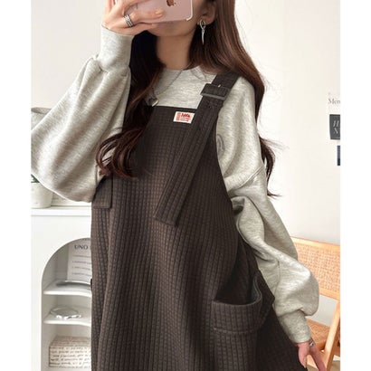 《JaVaジャバコラボ》ラクしてお洒落、がちょうどいい。サイドポケットふくれジャガードワンピース （ブラウン）｜詳細画像