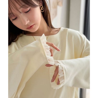 くしゅっと愛されボリューム袖。袖先フリルチュールトップス（長袖） （ブラック）｜詳細画像