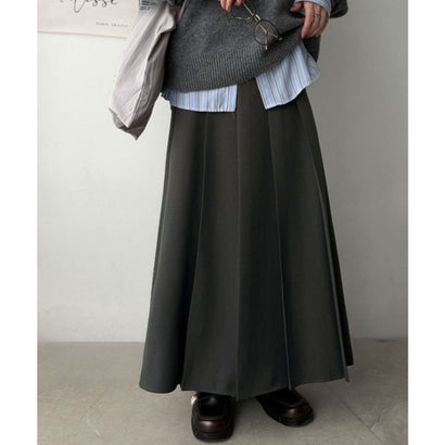 クラシカルエルフ Classical Elf 縦ラインですらっと魅せ。動くたび綺麗。ツイル太プリーツロングスカート（裏地付き） （チャコール）｜詳細画像