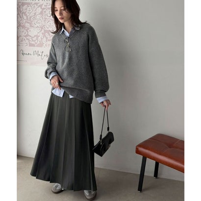 クラシカルエルフ Classical Elf 縦ラインですらっと魅せ。動くたび綺麗。ツイル太プリーツロングスカート（裏地付き） （チャコール）｜詳細画像