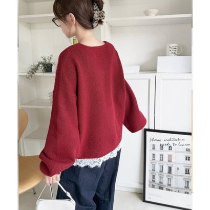 【mily bilet】着るだけで垢抜ける大人フェミニン。レースドッキングふわもちニット （レッド）｜詳細画像
