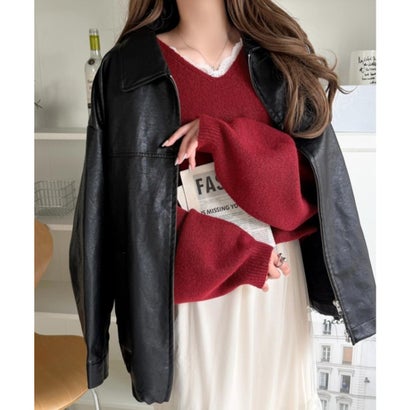 【mily bilet】着るだけで垢抜ける大人フェミニン。レースドッキングふわもちニット （レッド）｜詳細画像