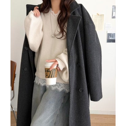 【mily bilet】着るだけで垢抜ける大人フェミニン。レースドッキングふわもちニット （アイボリー）｜詳細画像