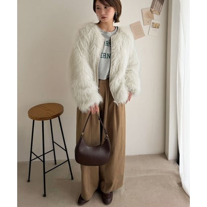 冬の“可愛い”は、質感で決まる。ふわっとミックスシャギーファーブルゾン（ミドル丈） （アイボリー）｜詳細画像