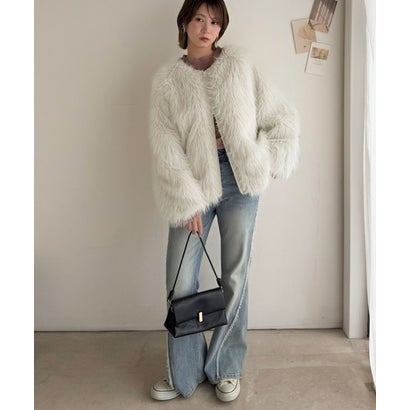 冬の“可愛い”は、質感で決まる。ふわっとミックスシャギーファーブルゾン（ミドル丈） （アイボリー）｜詳細画像