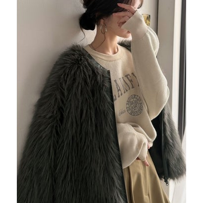 冬の“可愛い”は、質感で決まる。ふわっとミックスシャギーファーブルゾン（ミドル丈） （チャコール）｜詳細画像