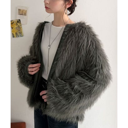 冬の“可愛い”は、質感で決まる。ふわっとミックスシャギーファーブルゾン（ミドル丈） （チャコール）｜詳細画像
