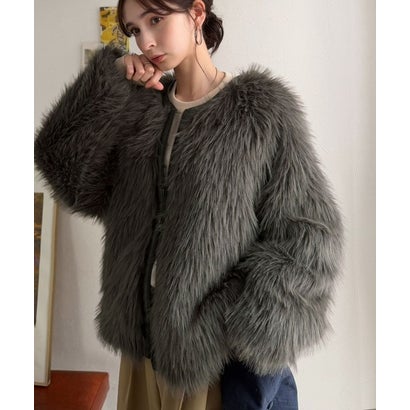 冬の“可愛い”は、質感で決まる。ふわっとミックスシャギーファーブルゾン（ミドル丈） （チャコール）｜詳細画像
