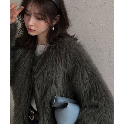 冬の“可愛い”は、質感で決まる。ふわっとミックスシャギーファーブルゾン（ミドル丈） （グレージュ）｜詳細画像