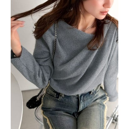 しなやかな落ち感、一枚で上品に印象付く。カシミヤタッチドレープニット(長袖) （グレー）｜詳細画像