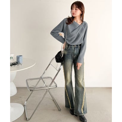 しなやかな落ち感、一枚で上品に印象付く。カシミヤタッチドレープニット(長袖) （グレー）｜詳細画像