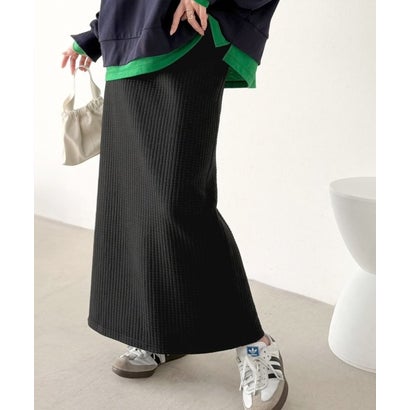 ぽこぽこ可愛く、すらっと上品。ふくれジャガードナローIラインスカート （ブラック）｜詳細画像