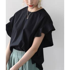 さらり、綿100%。日本未入荷【Lauren】Paint-Splatter Denim Shirt。大人の袖フレアフレンチブラウス（ブラック）